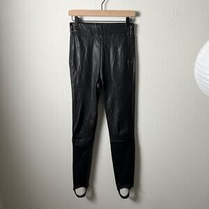hudson jeans black leather high rise zipper skinny moto stirrup leggings pants